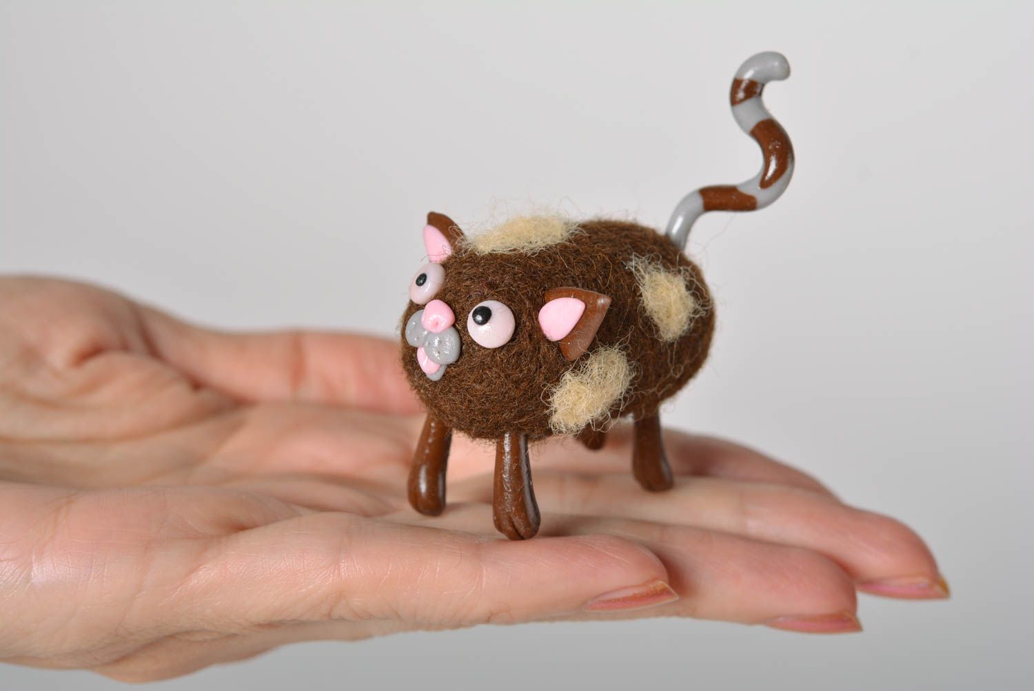 Woolen unusual cat statuette cute toy for kids handmade designer figurine photo 3