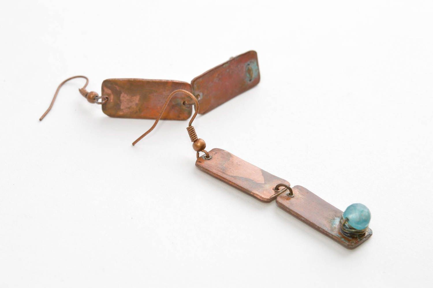 Pendientes de cobre hechos a mano bisutería fina pendientes femeninos con jade foto 4
