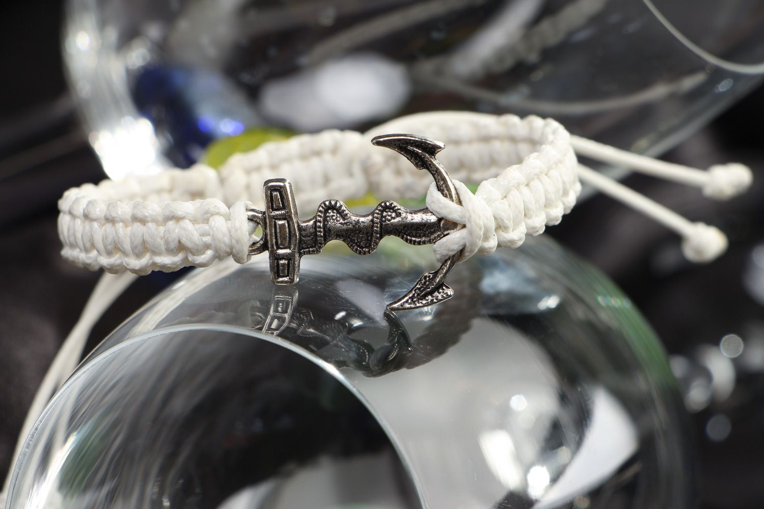 This handmade marine wrist bracelet woven of white synthetic cord for women photo 4