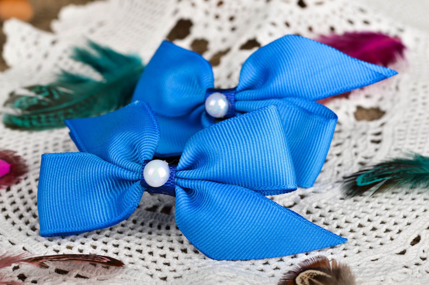 Handmade Schmucke in Blau Haargummis Schleife zarter Mädchen Haarschmuck schön foto 1
