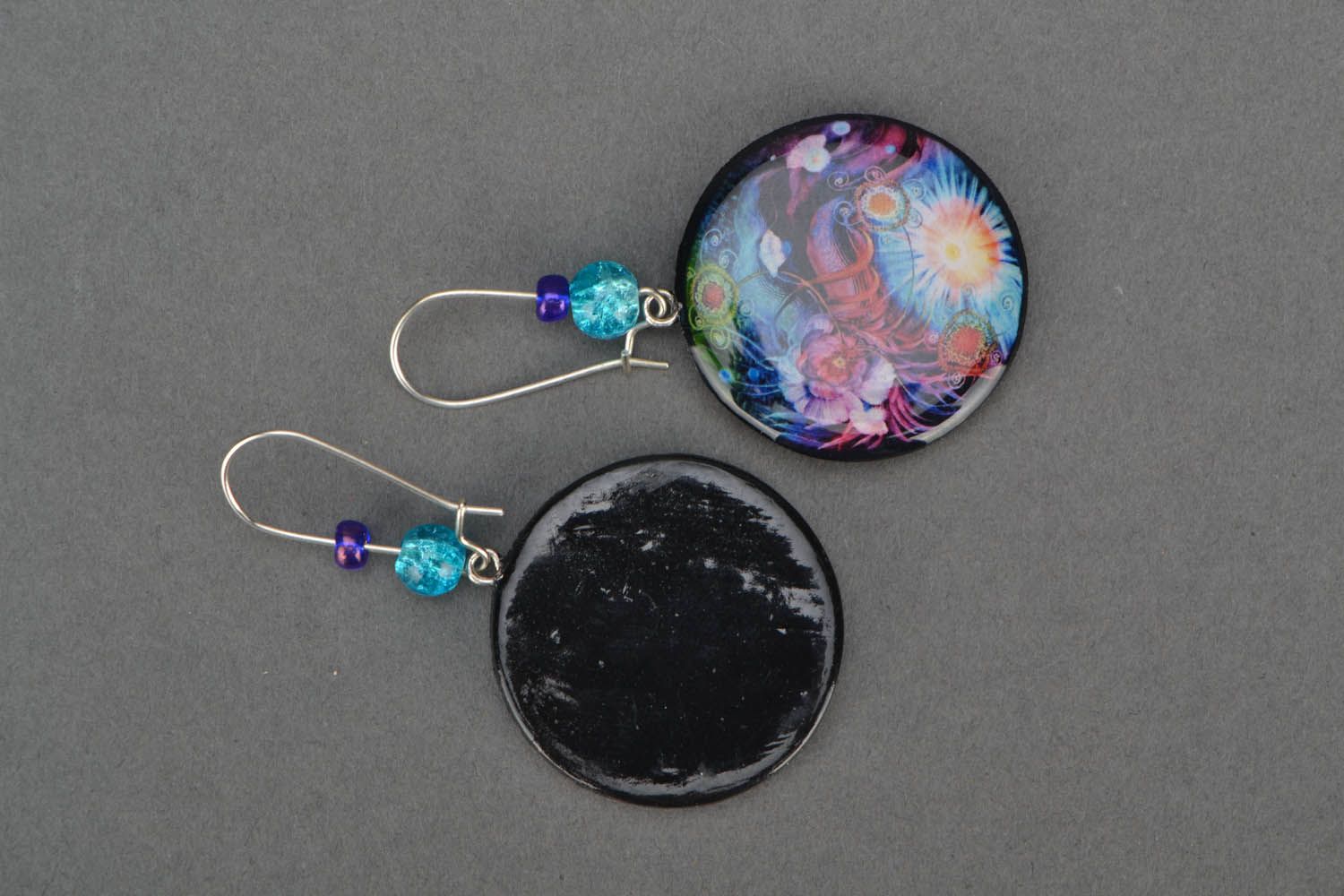 Round polymer clay earrings Space photo 4