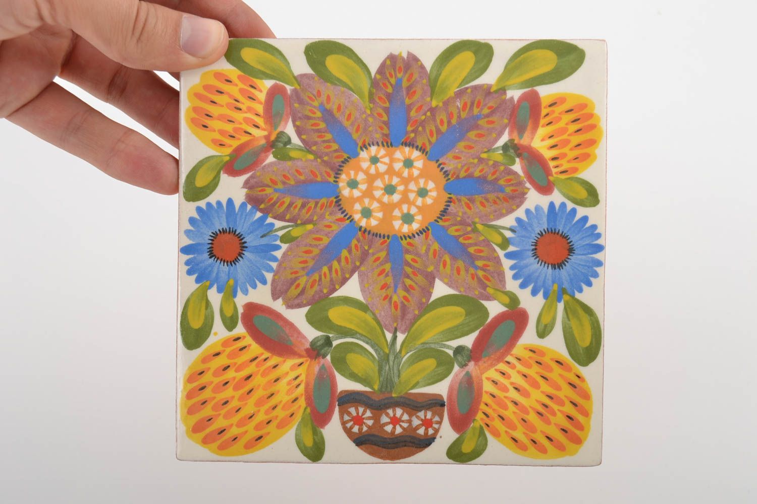 Керамическая плитка майолика ручной работы красивая с росписью ангобами фото 2
