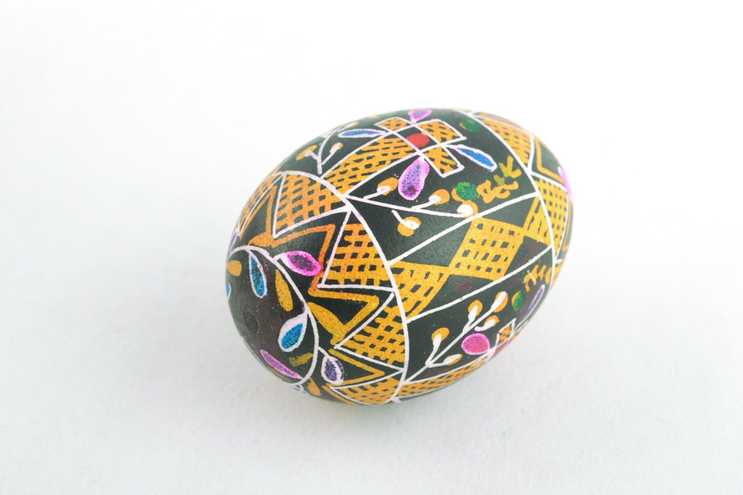 Handmade painted Easter egg pysanka with rich ornament made with hot wax  photo 4