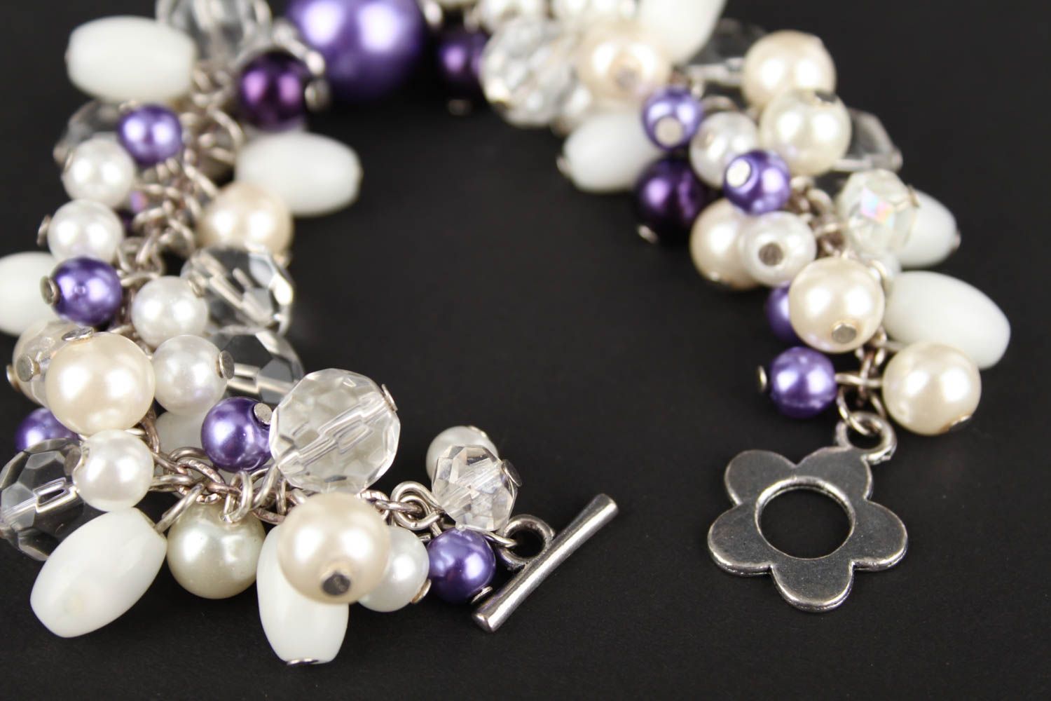 Charm chain beaded white and purple girls bracelet photo 2