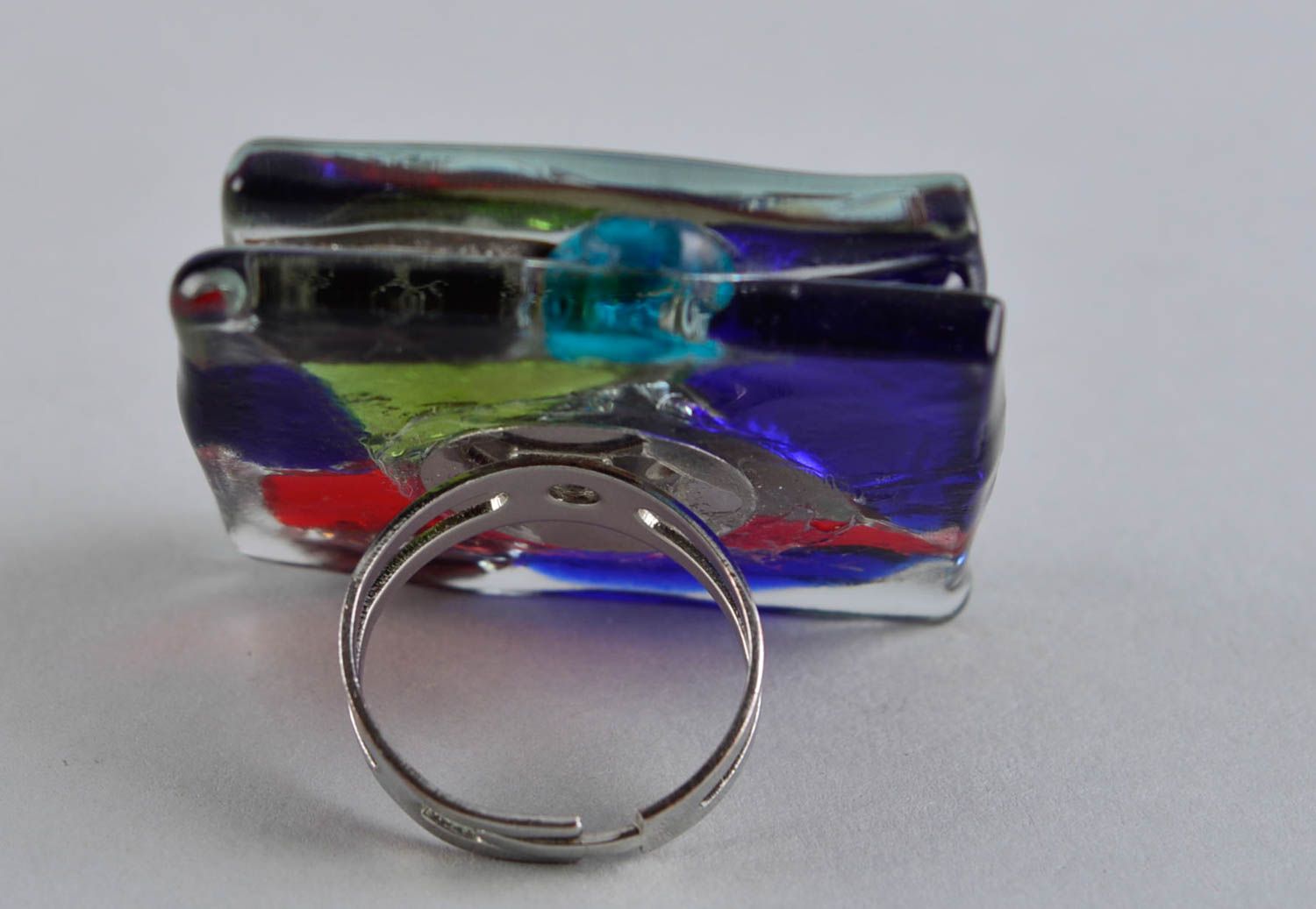 Кольцо ручной работы кольцо из стекла эксклюзивное кольцо квадратное цветное фото 4