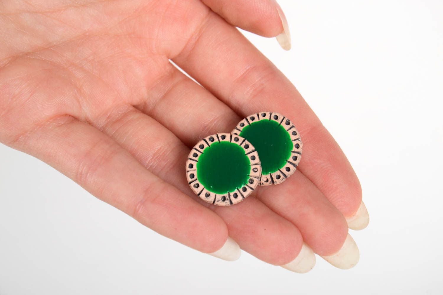 Boucles d'oreilles clous Bijou fait main céramique vert Accessoire pour femme photo 2