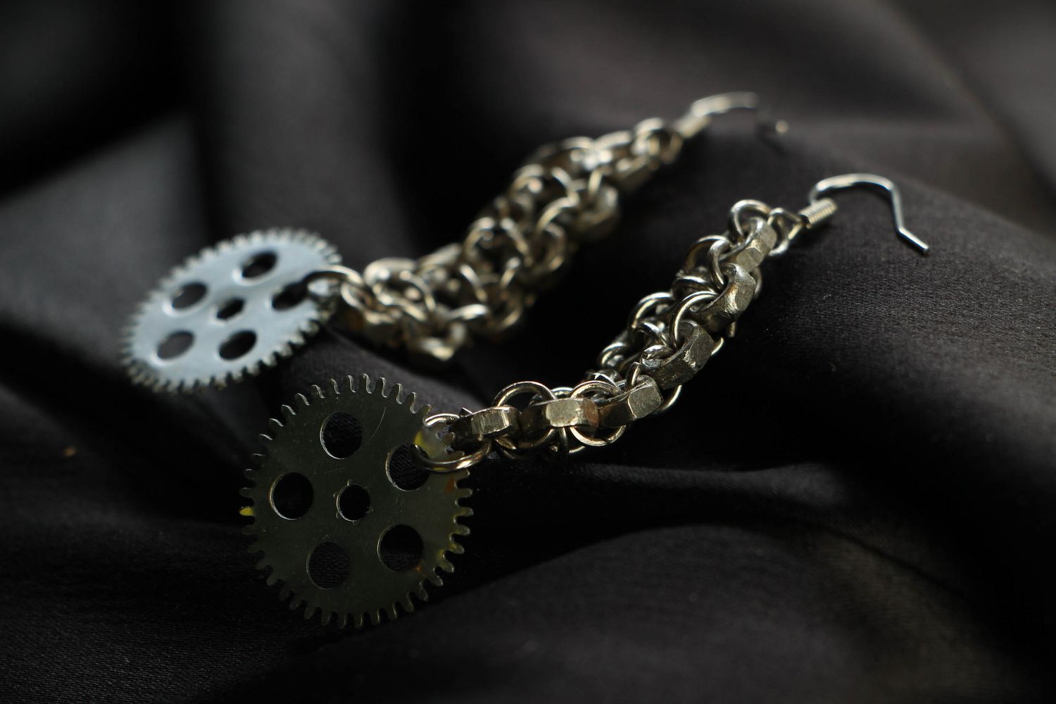 Designer metal earrings in steampunk and techno style photo 2