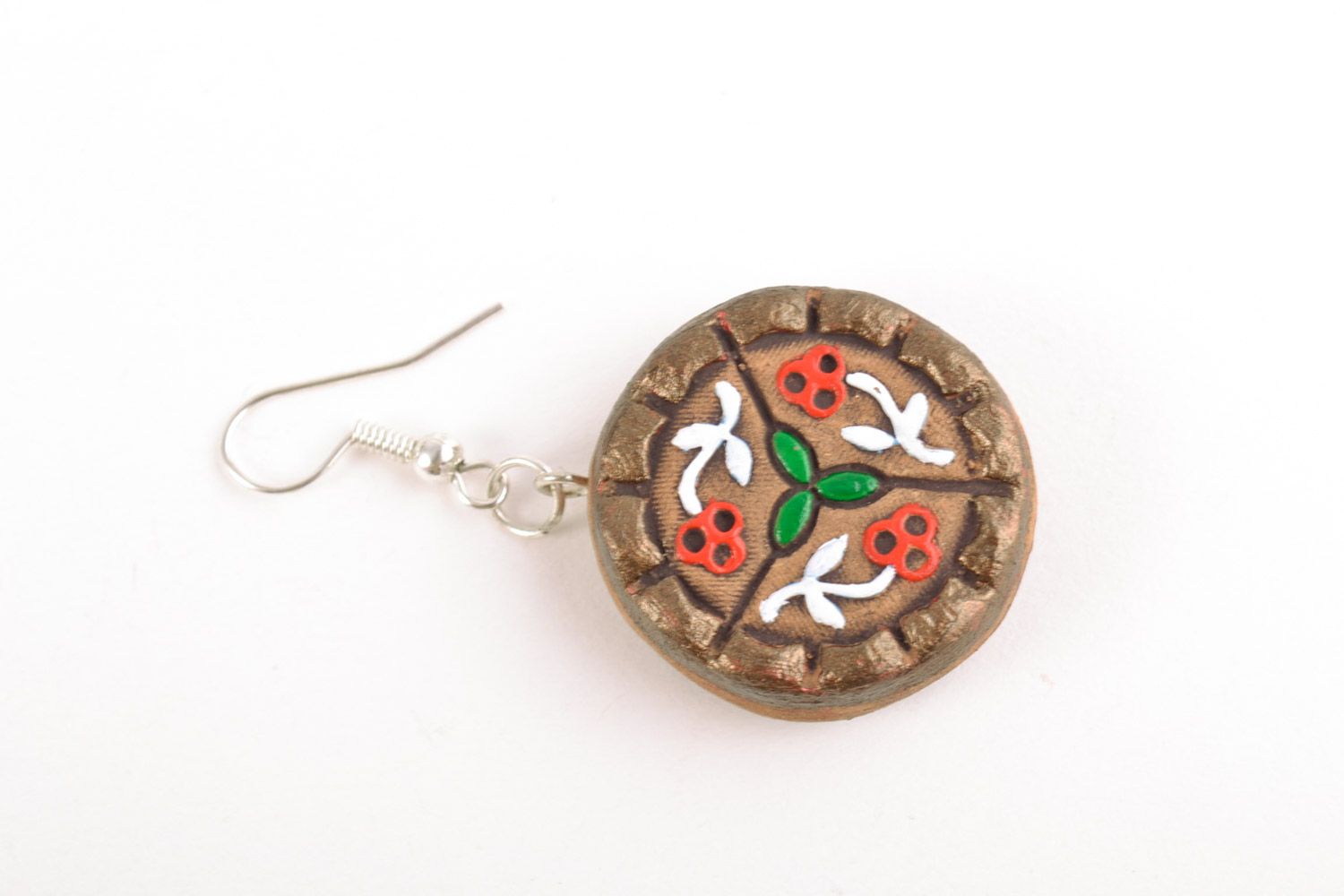 Set of handmade ceramic ethnic jewelry 2 items earrings and wrist bracelet photo 5