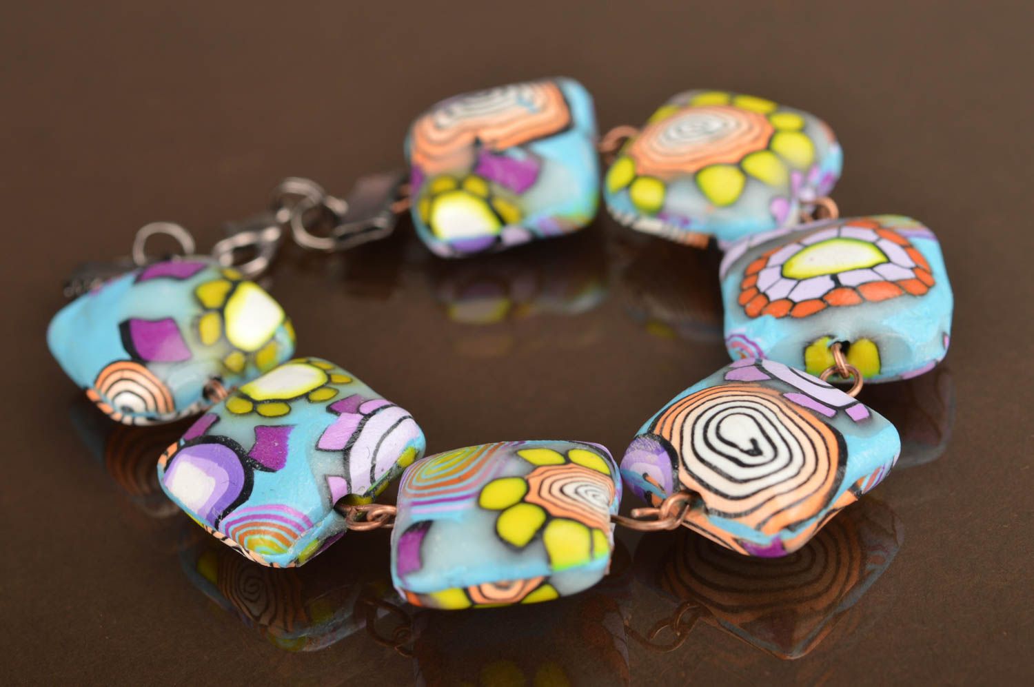 Handmade polymer clay bracelet bright beautiful summer accessory for women photo 2