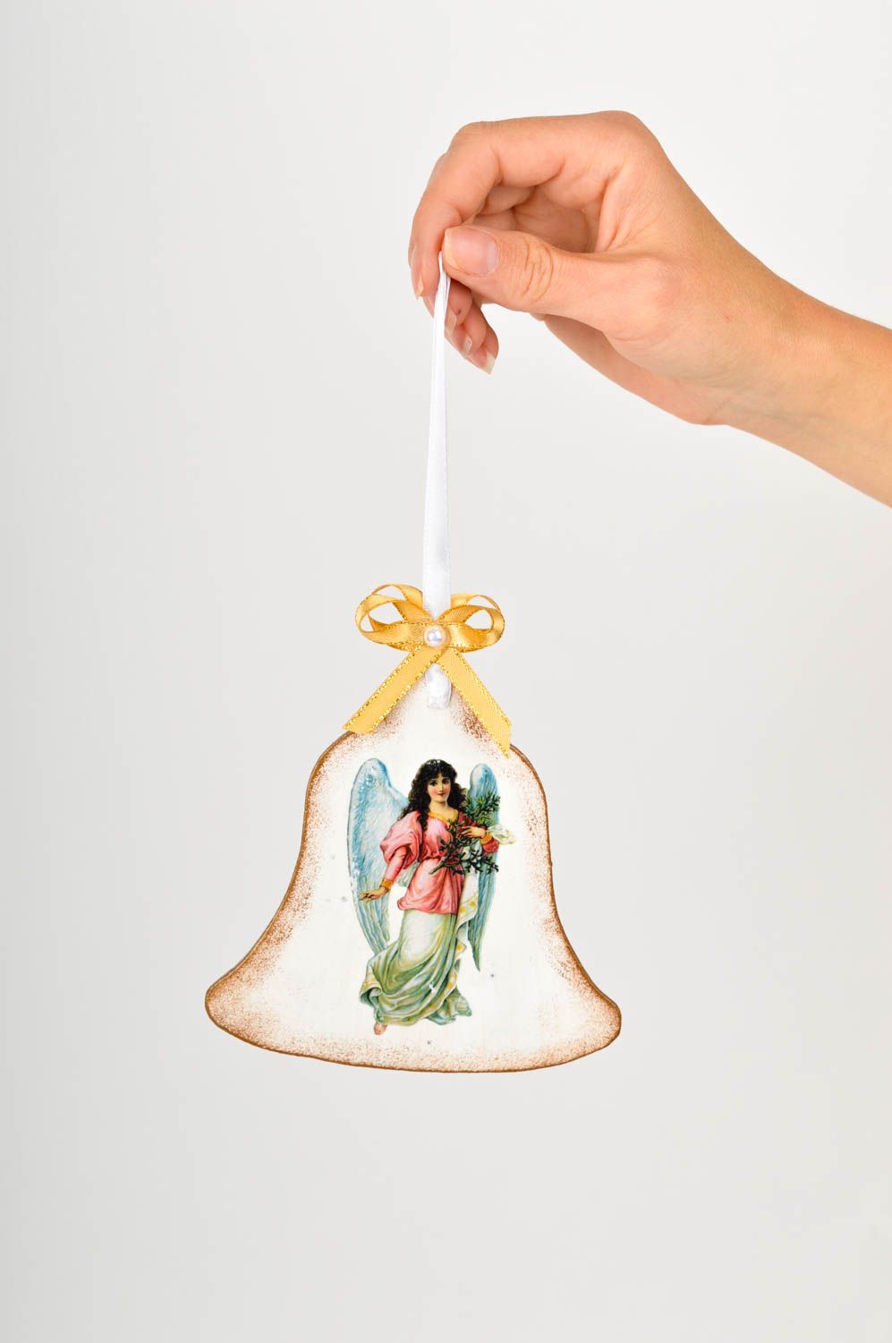 Christmas bell handmade wooden decoupage Christmas decor decorative use only photo 3