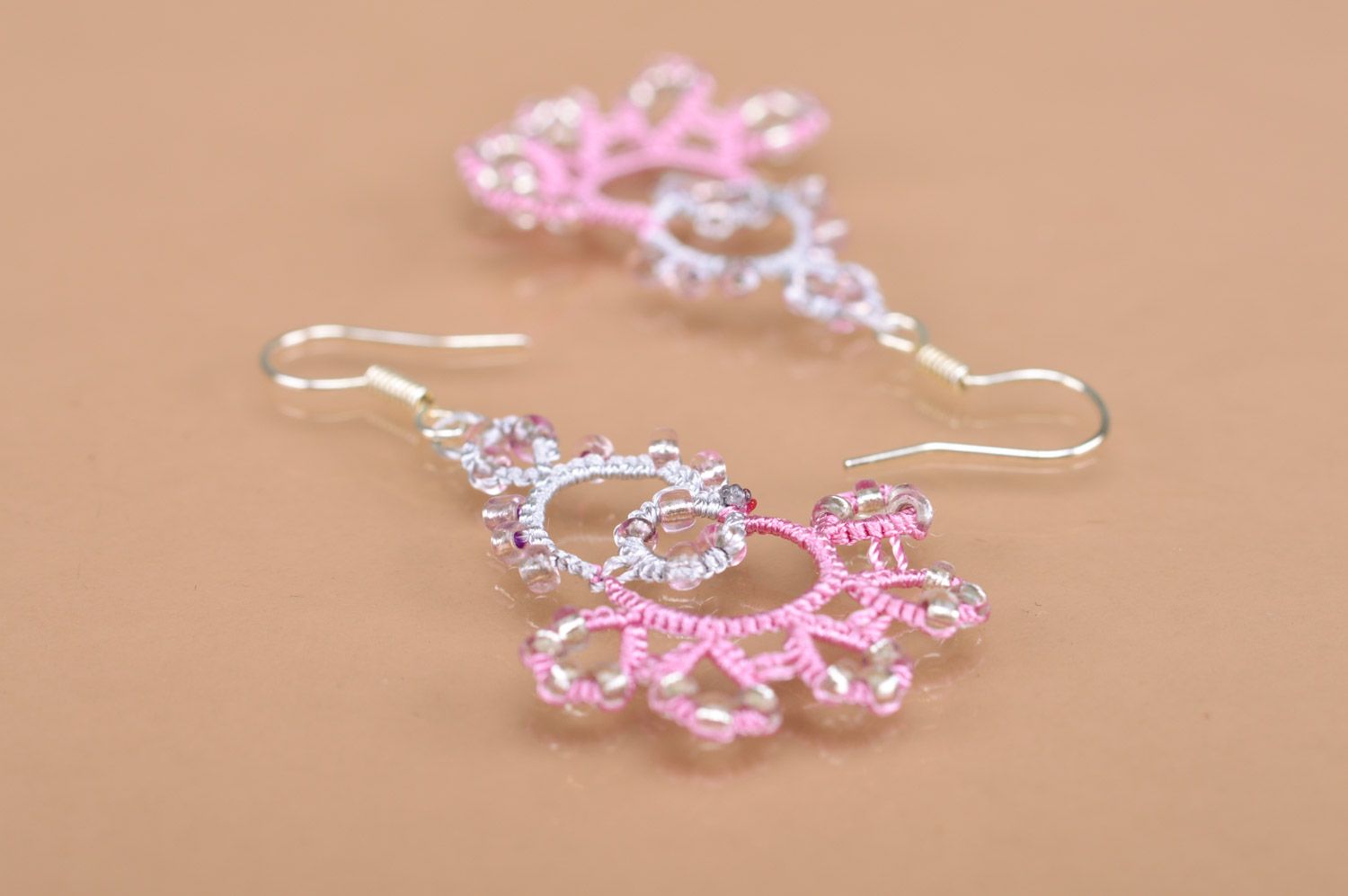 Beautiful lacy handmade woven tatting earrings of violet color photo 3
