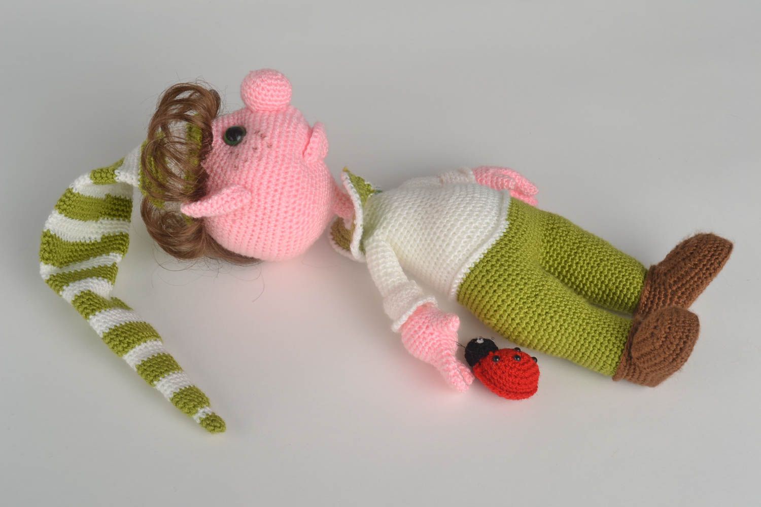 Poupée tricot Jouet fait main Elfe en blanc et vert original Cadeau enfant photo 3