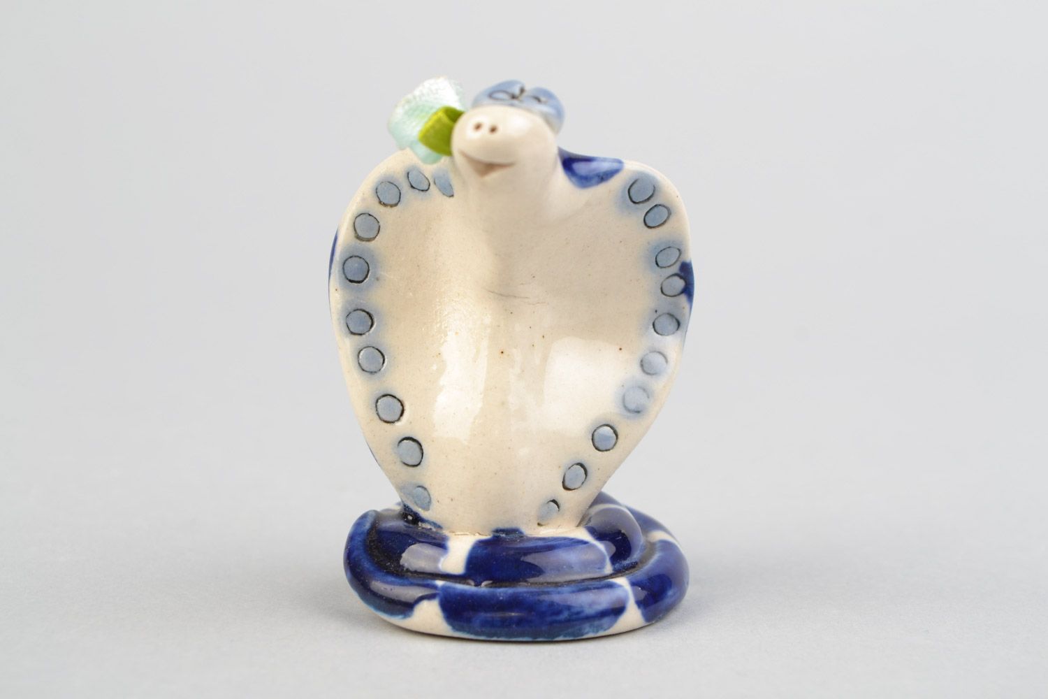 Handmade decorative miniature ceramic figurine of cobra Slavic porcelain photo 5
