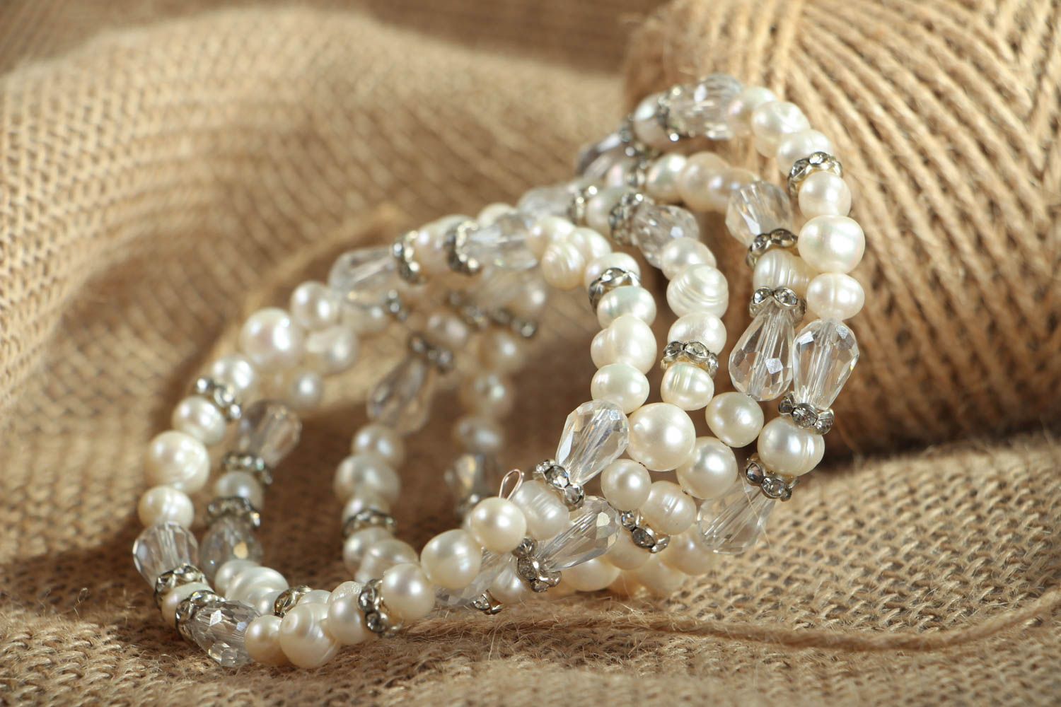 Women's bracelet with pearls and crystal photo 4