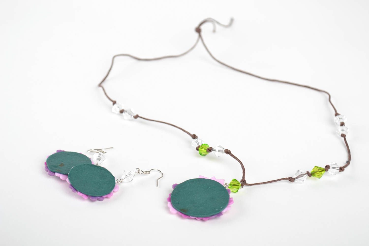 Flower jewelry handmade jewelry set dangling earrings pendant necklace gift idea photo 5