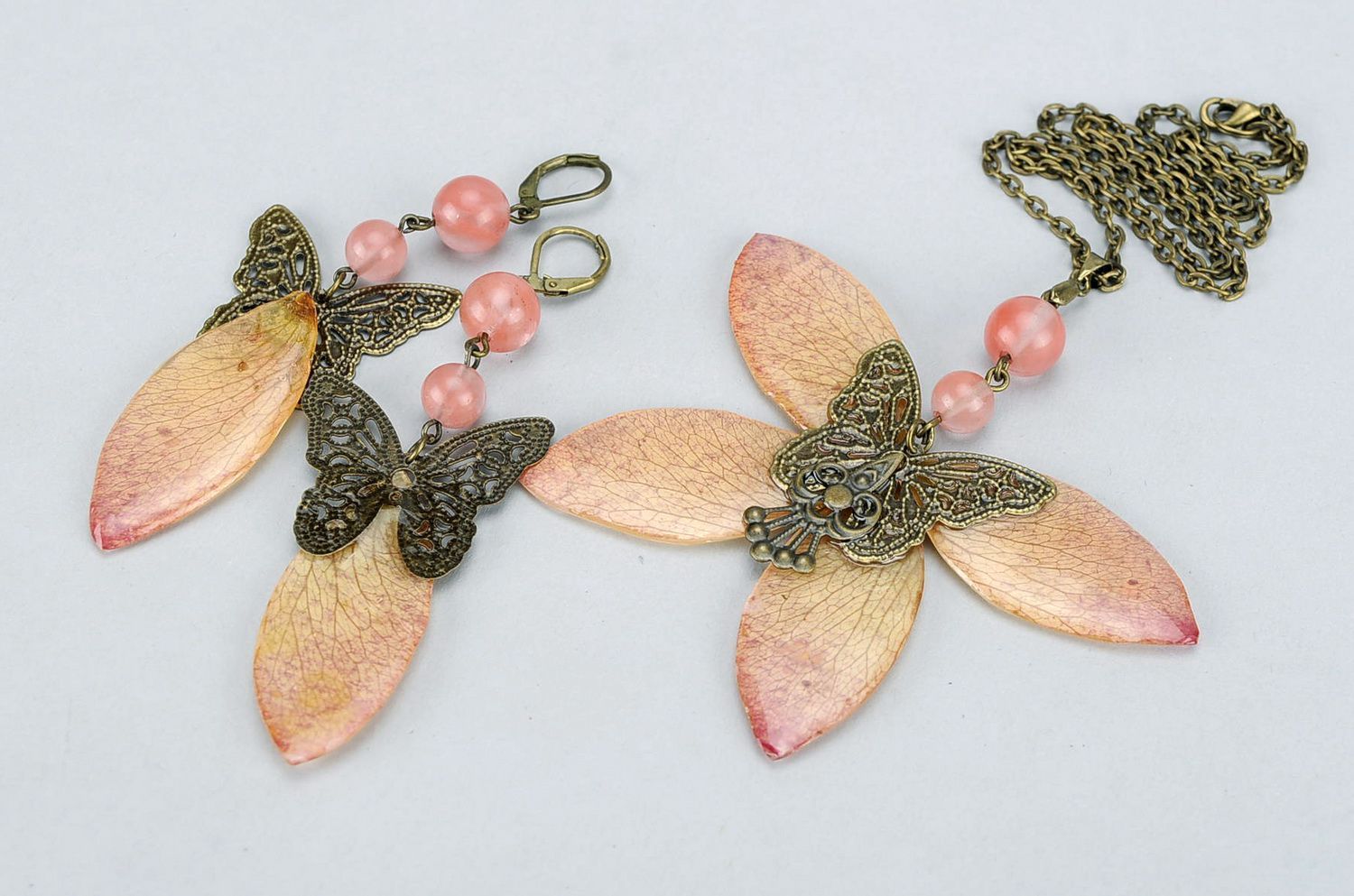 Jewelry set made of bronze & epoxy resin earrings & pendant photo 1
