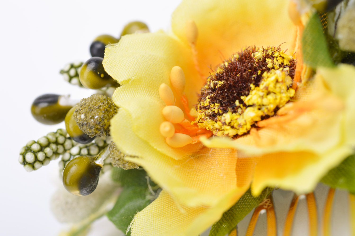 Metall Haarkamm mit Blumen aus Stoff originell wunderbar Geschenkidee für Damen foto 4