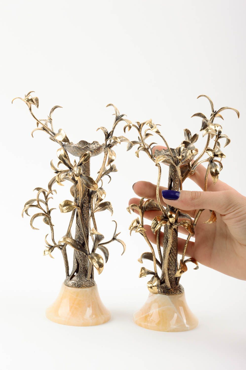 Originelle Kerzenhalter aus Messing 2 Stück Baum schön künstlerische Handarbeit foto 2