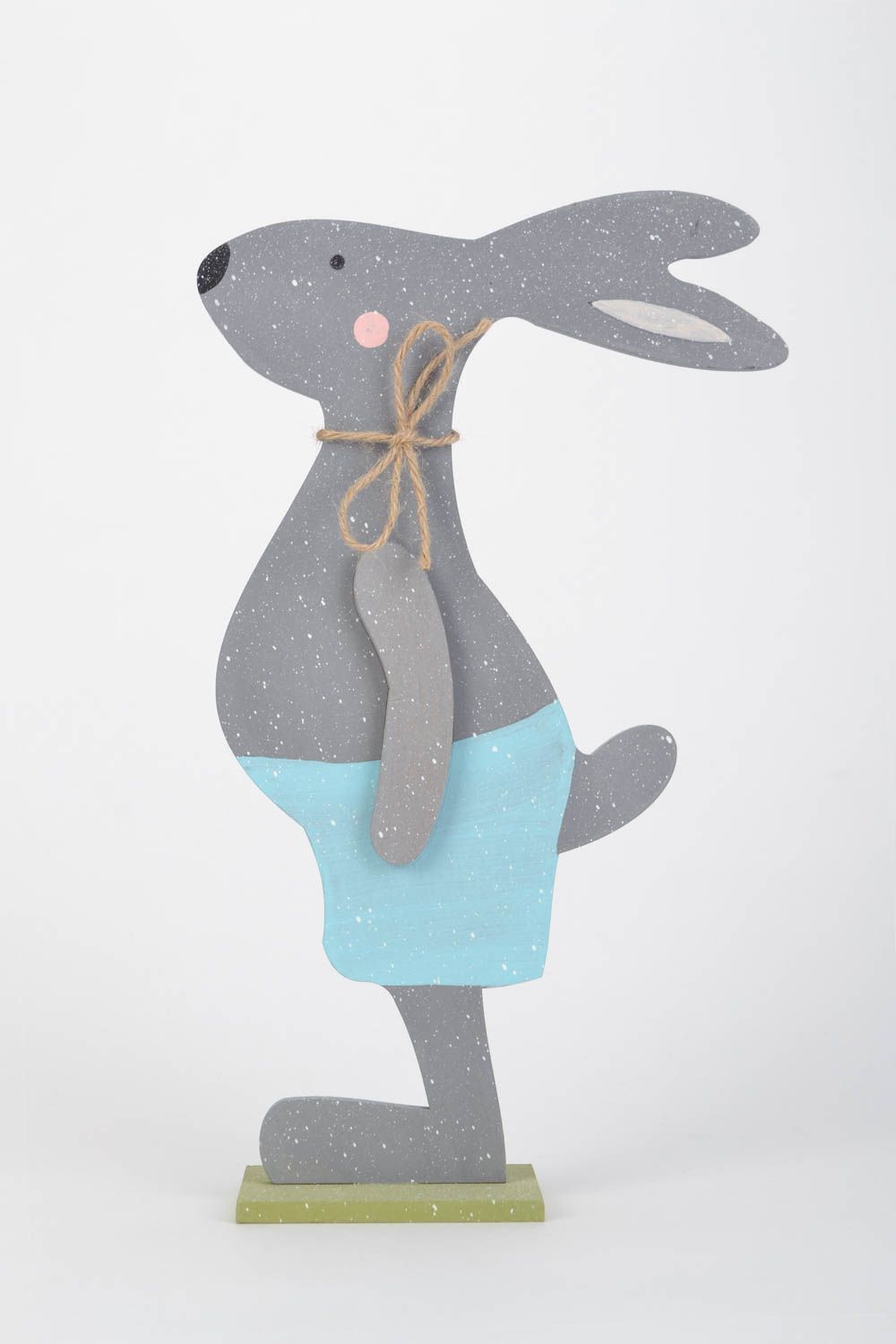 Beautiful handmade painted plywood interior figurine in the shape of hare photo 1