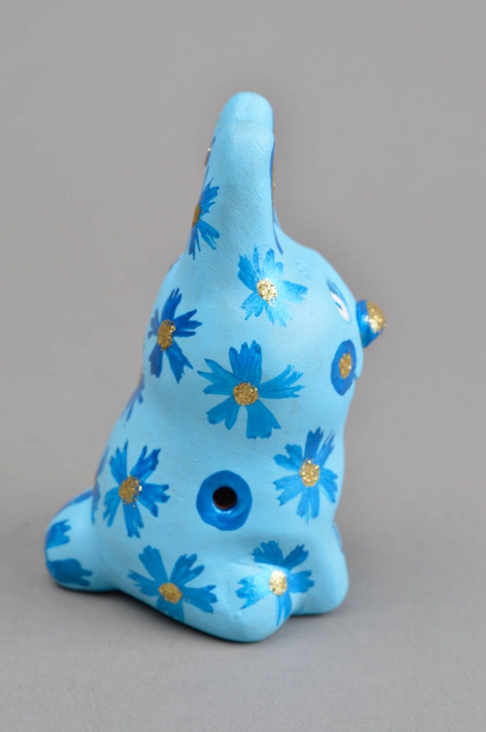 Sifflet jouet fait main Instrument de musique Figurine lapin bleu ciel argile photo 3