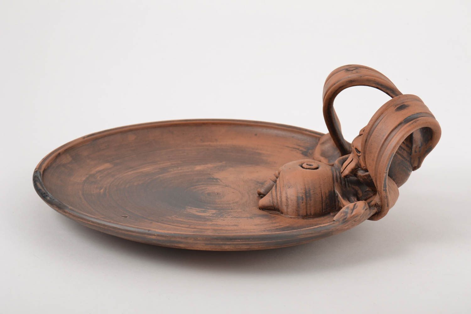 Керамическая тарелка ручной работы глиняная посуда кухонная посуда с зайкой фото 3