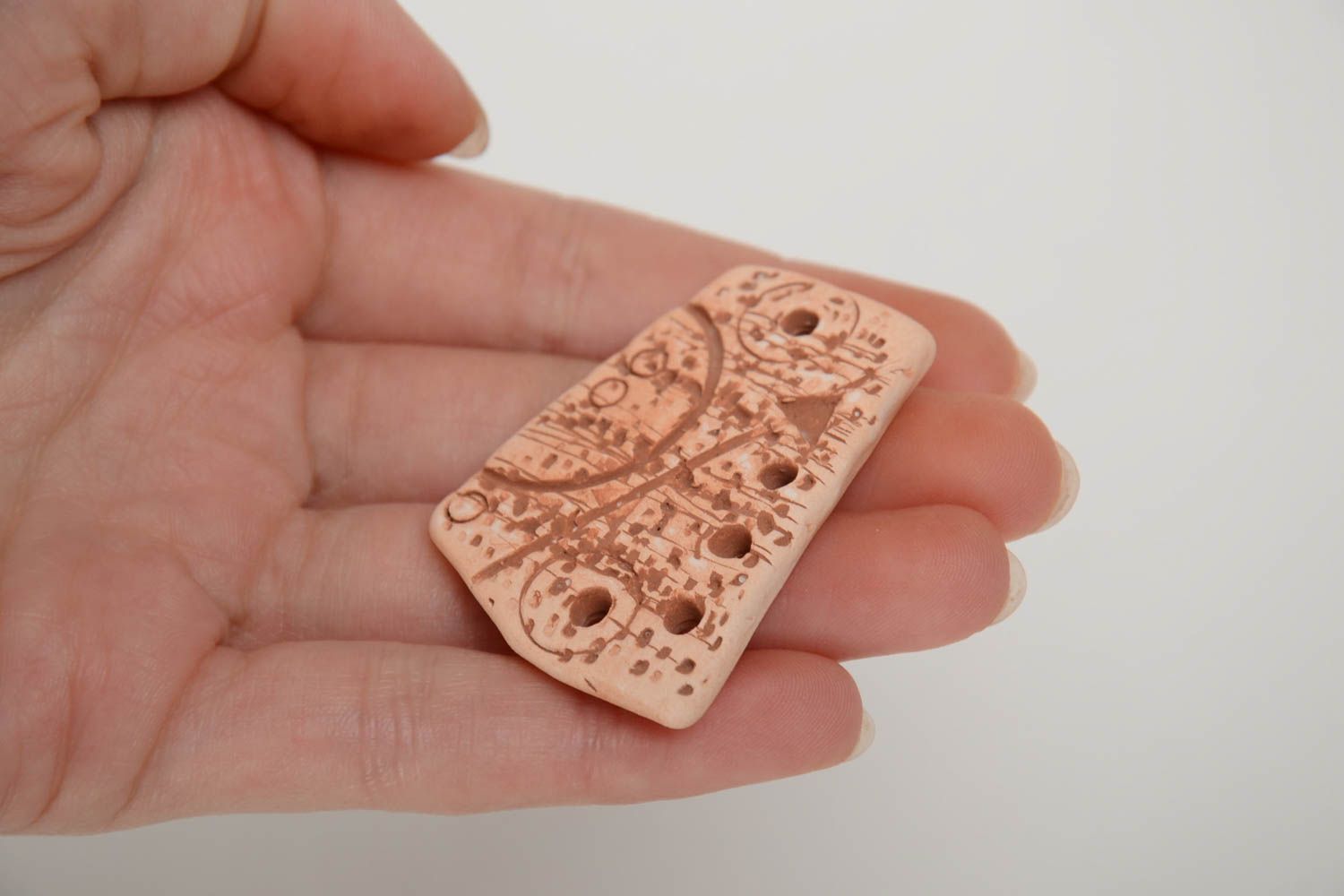 Handmade ceramic jewelry component for creative work ethnic pendant without cord photo 5