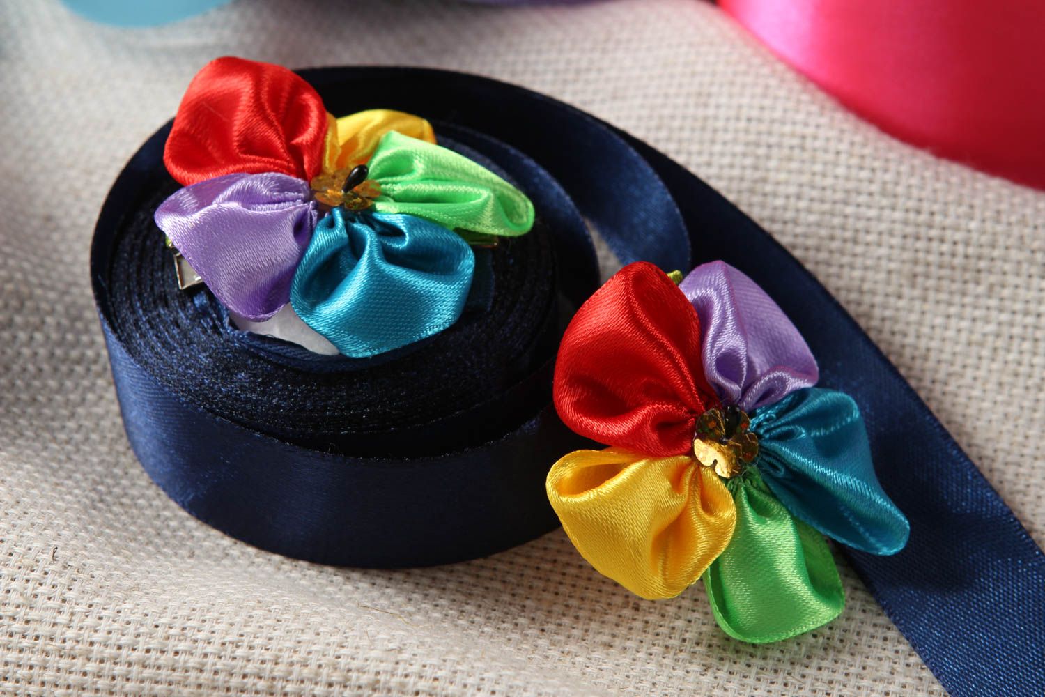 Beautiful handmade flower barrette hair clip kanzashi flower 2 pieces gift ideas photo 1