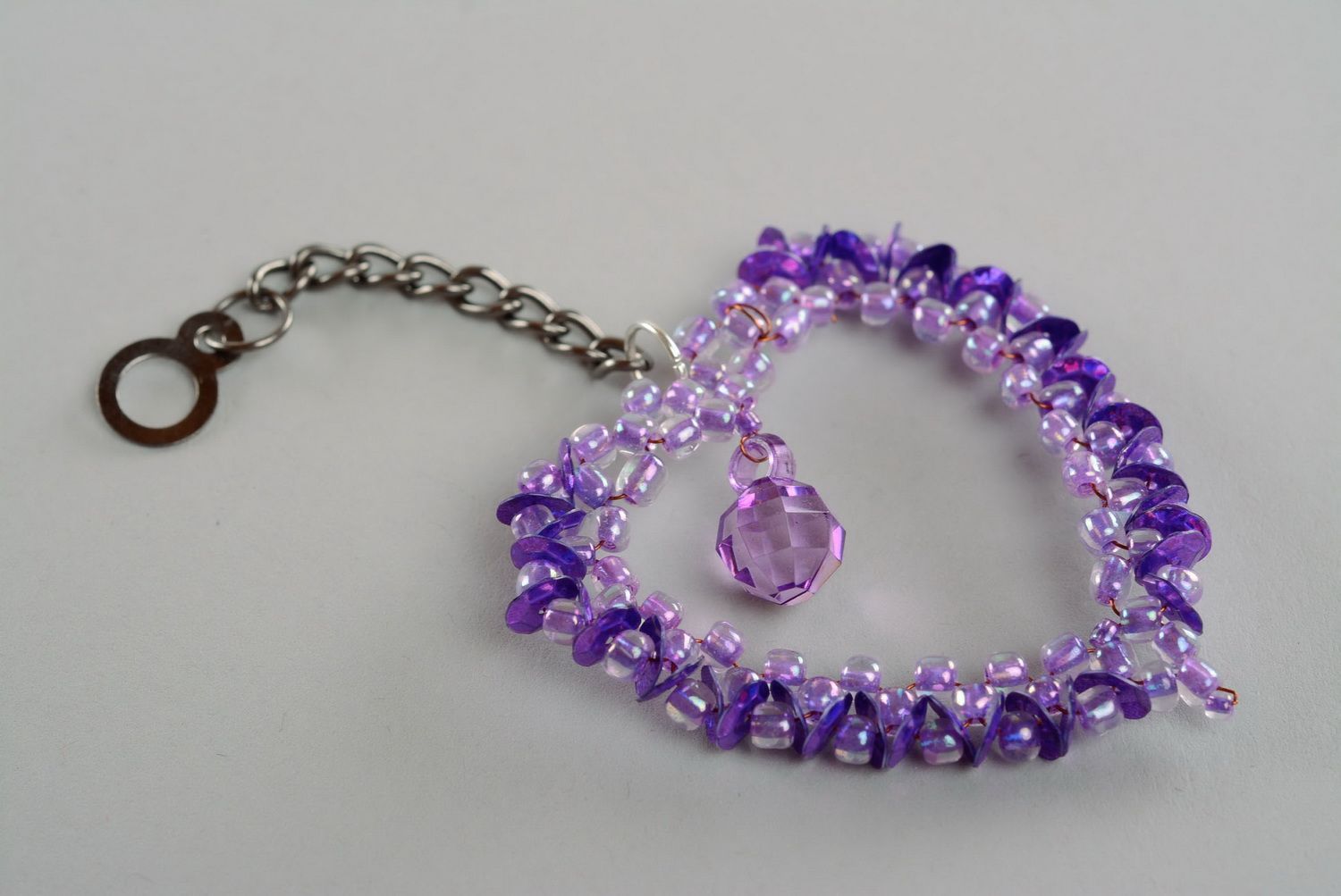 Breloque pendentif violette en forme de cœur photo 4