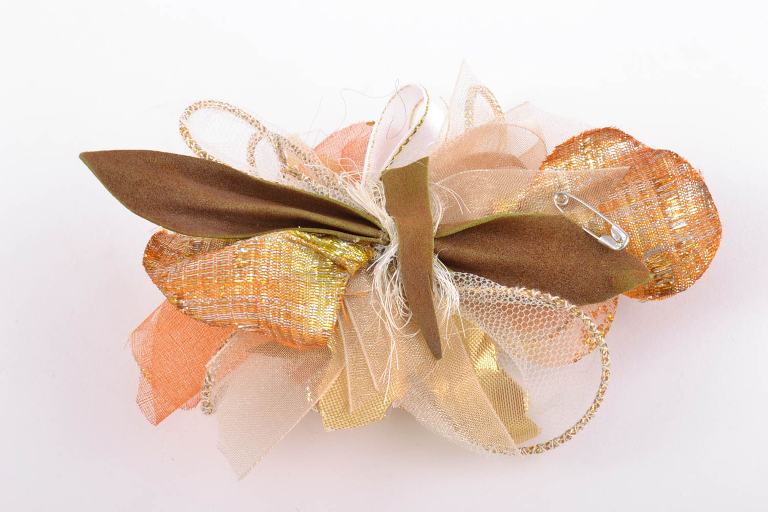 Handmade large fabric flower of peach color for DIY brooch or hair clip photo 4