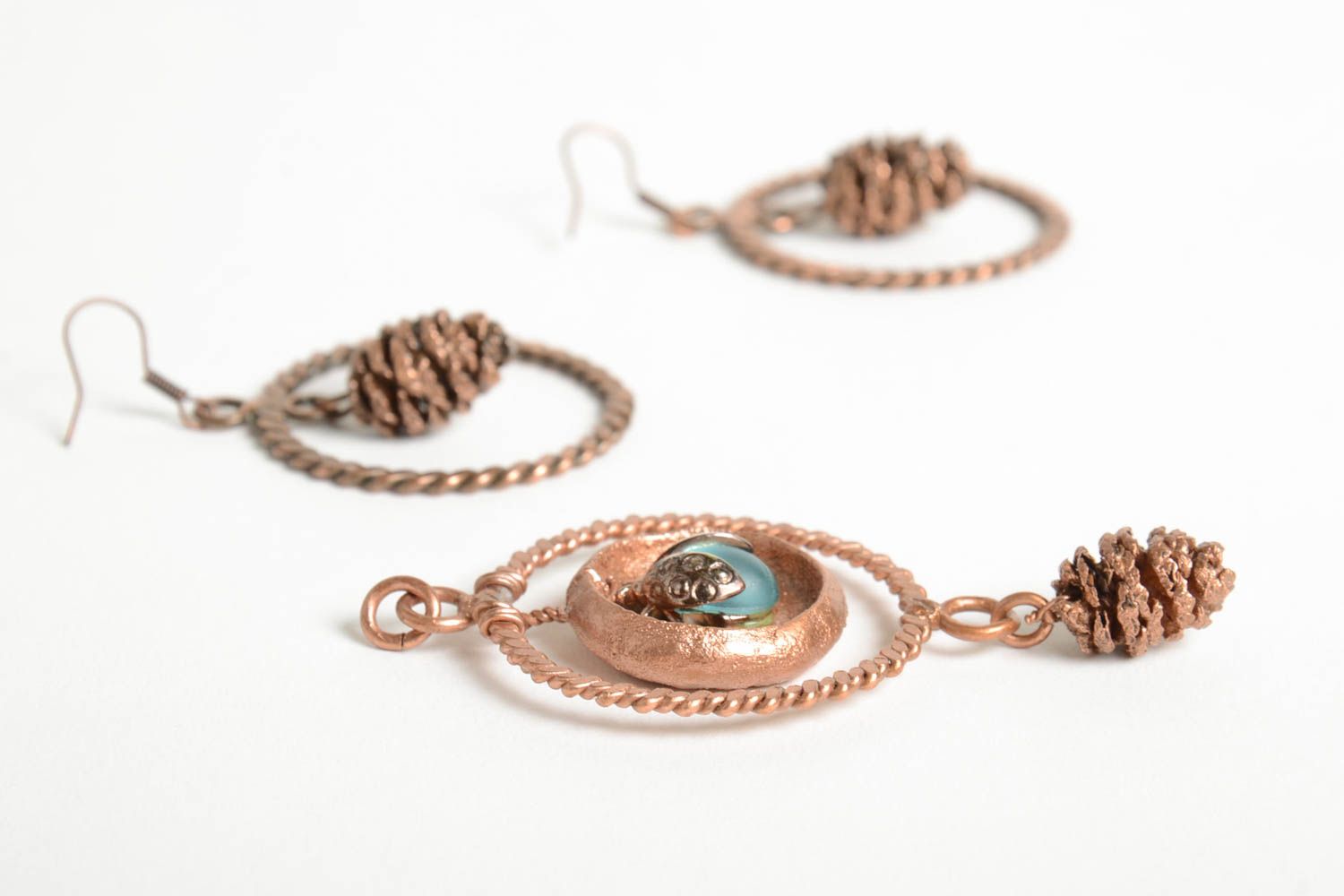 Boucles d'oreilles anneaux Pendentif fait main Set de bijoux métal cuivré photo 5
