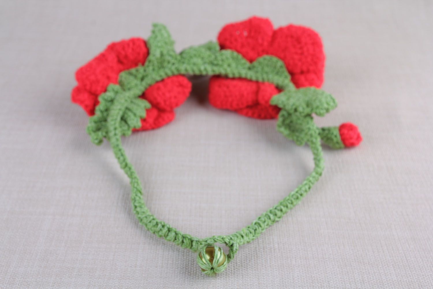 Knitted thread necklace Poppies photo 4