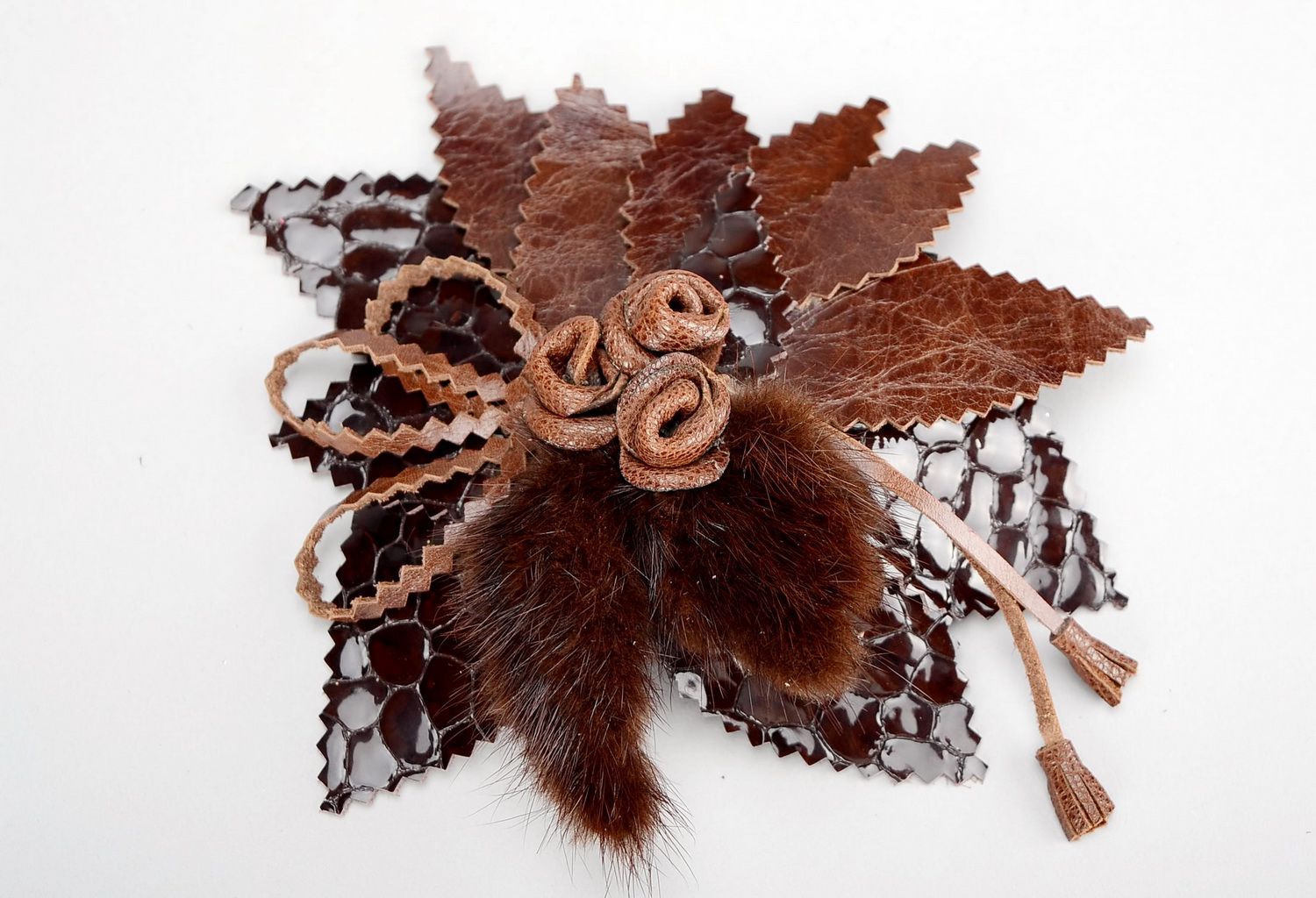 Hair pin made from genuine leather Choco-chic photo 1