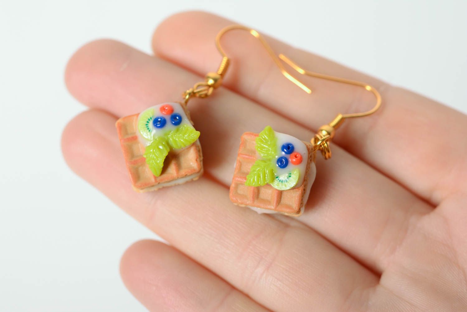 Light beautiful handmade women's polymer clay earrings with sweets  photo 3