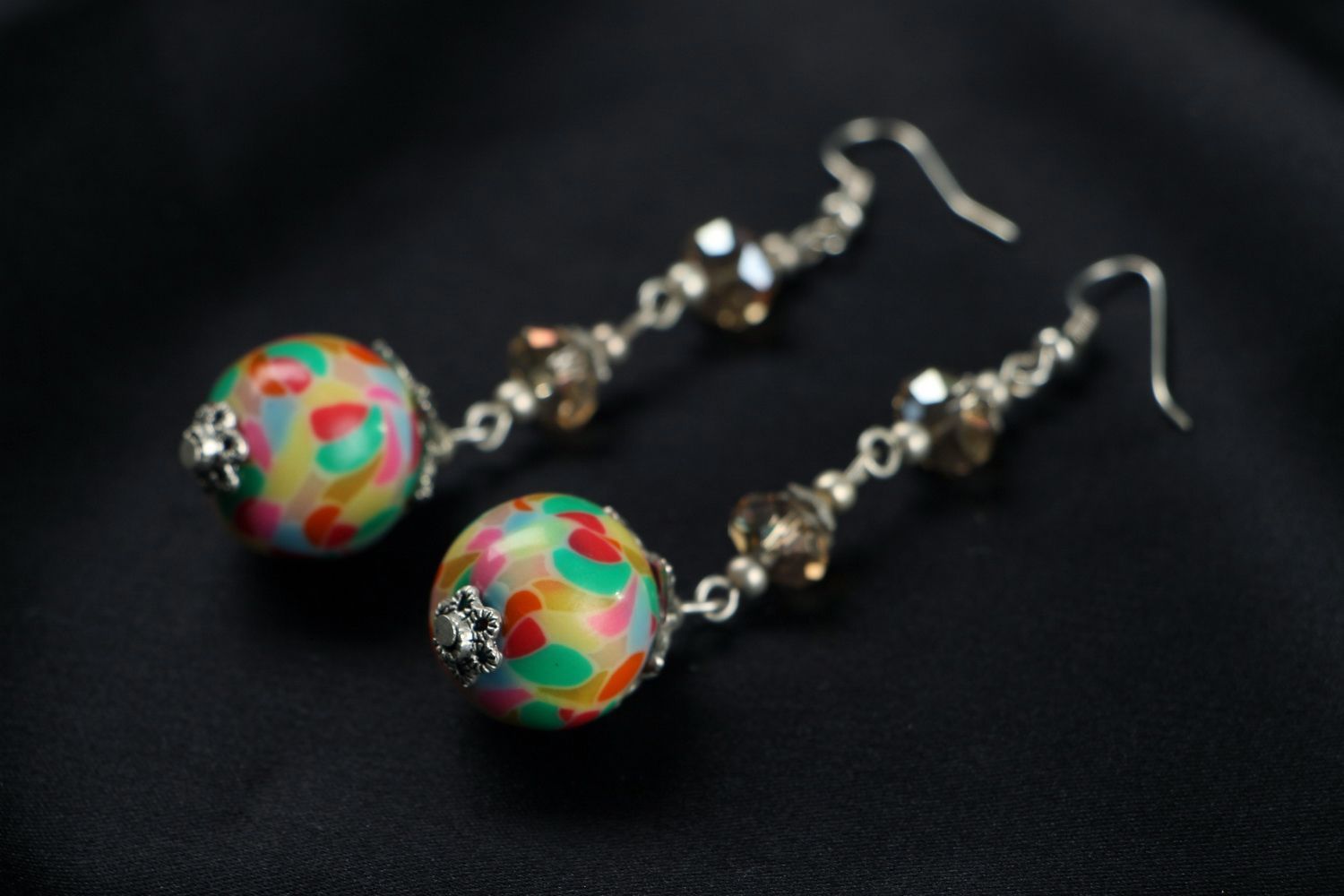 Earrings made ​​of polymer clay with crystal photo 2