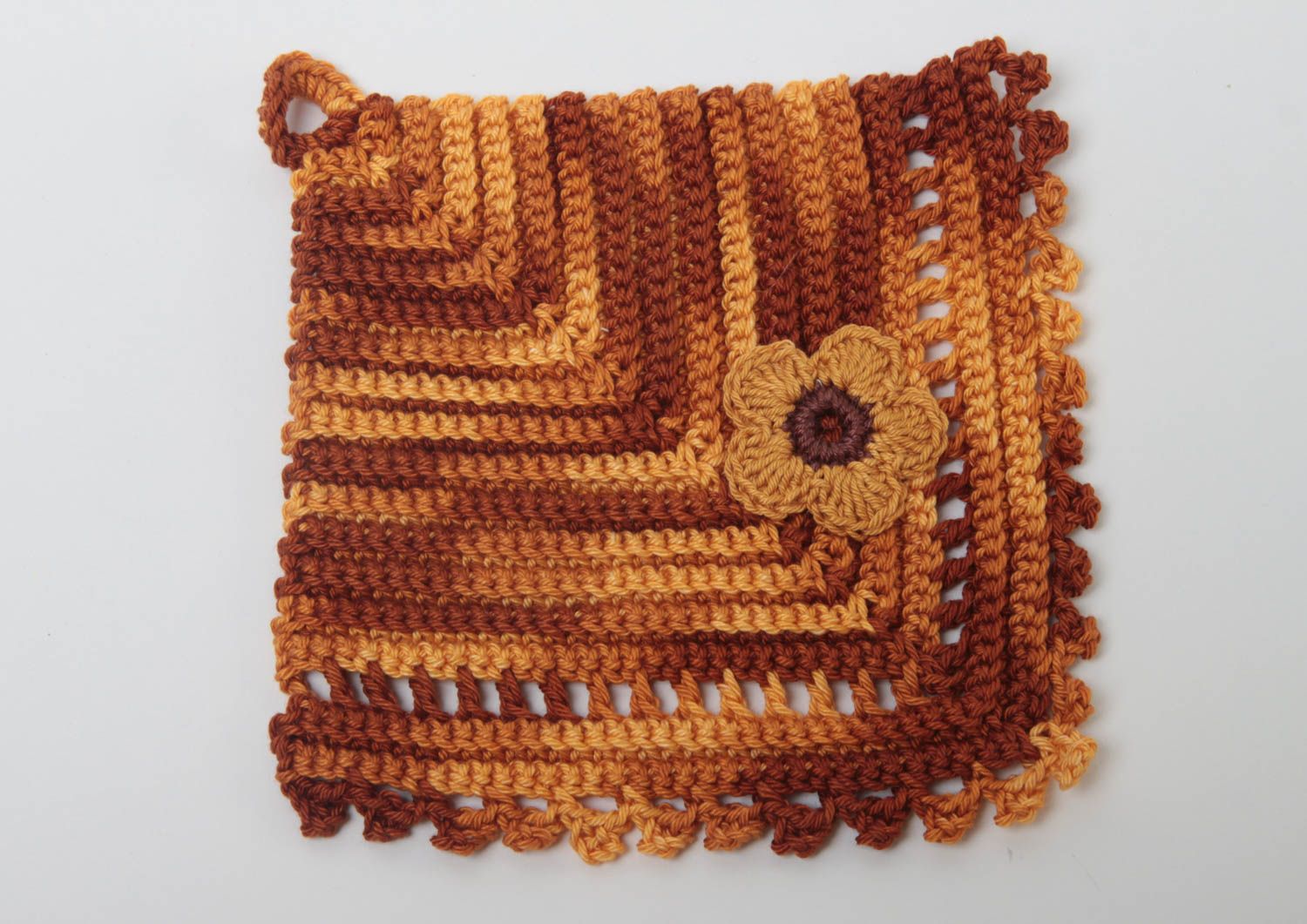 Домашний текстиль ручной работы прихватка крючком вязаная прихватка коричневая фото 2
