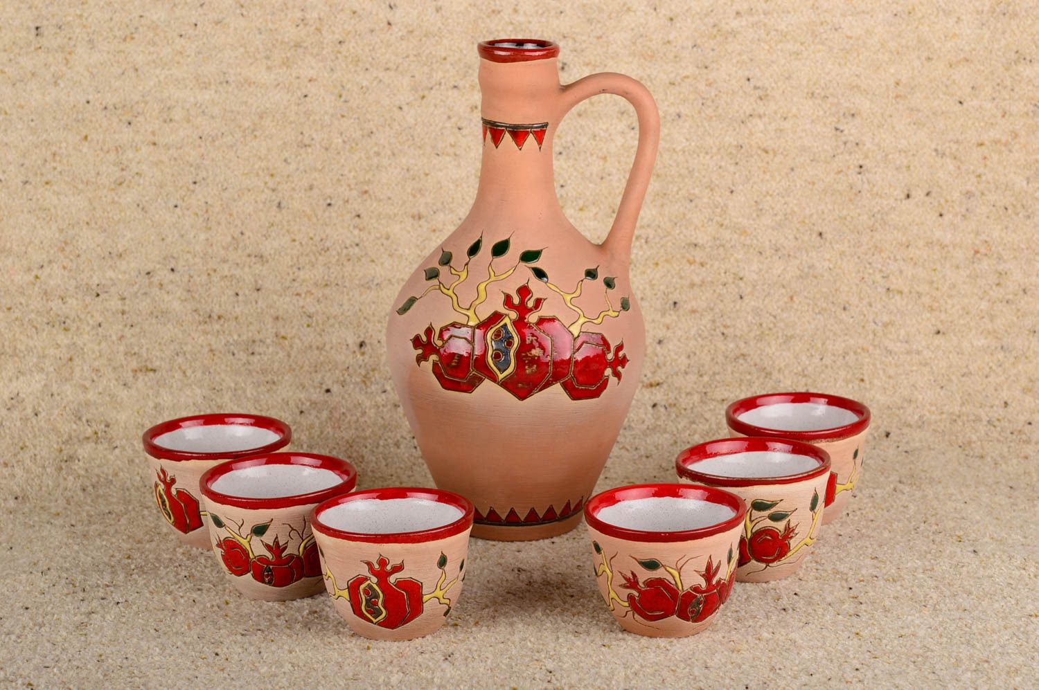 Посуда ручной работы глиняная посуда набор керамики большой кувшин и 6 чашек  фото 1