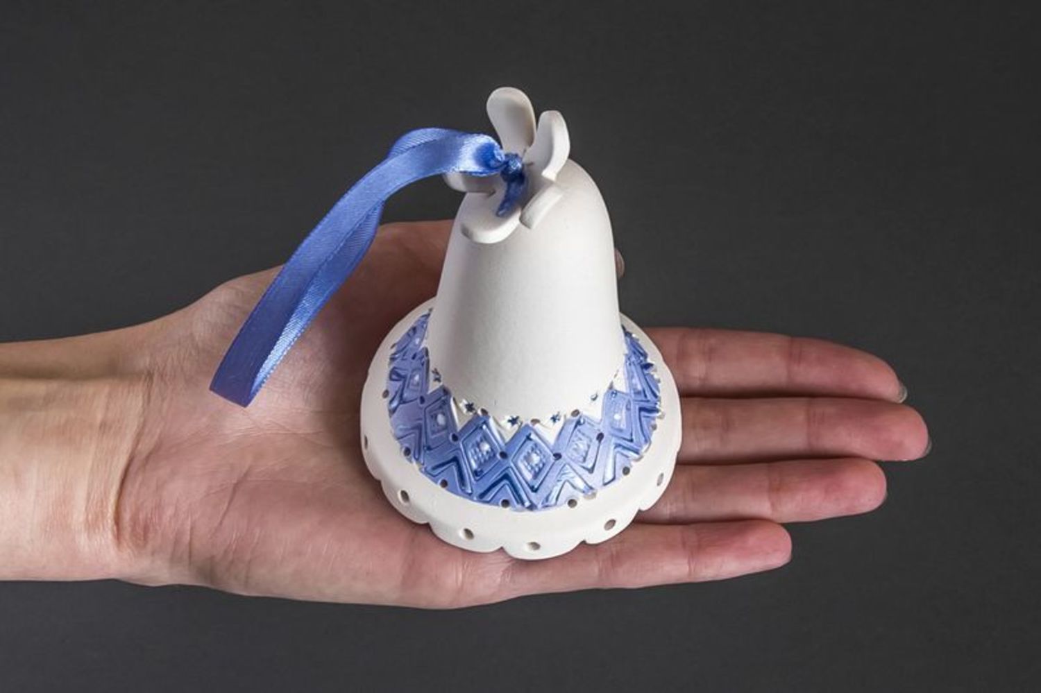 Ceramic bell of blue color photo 2