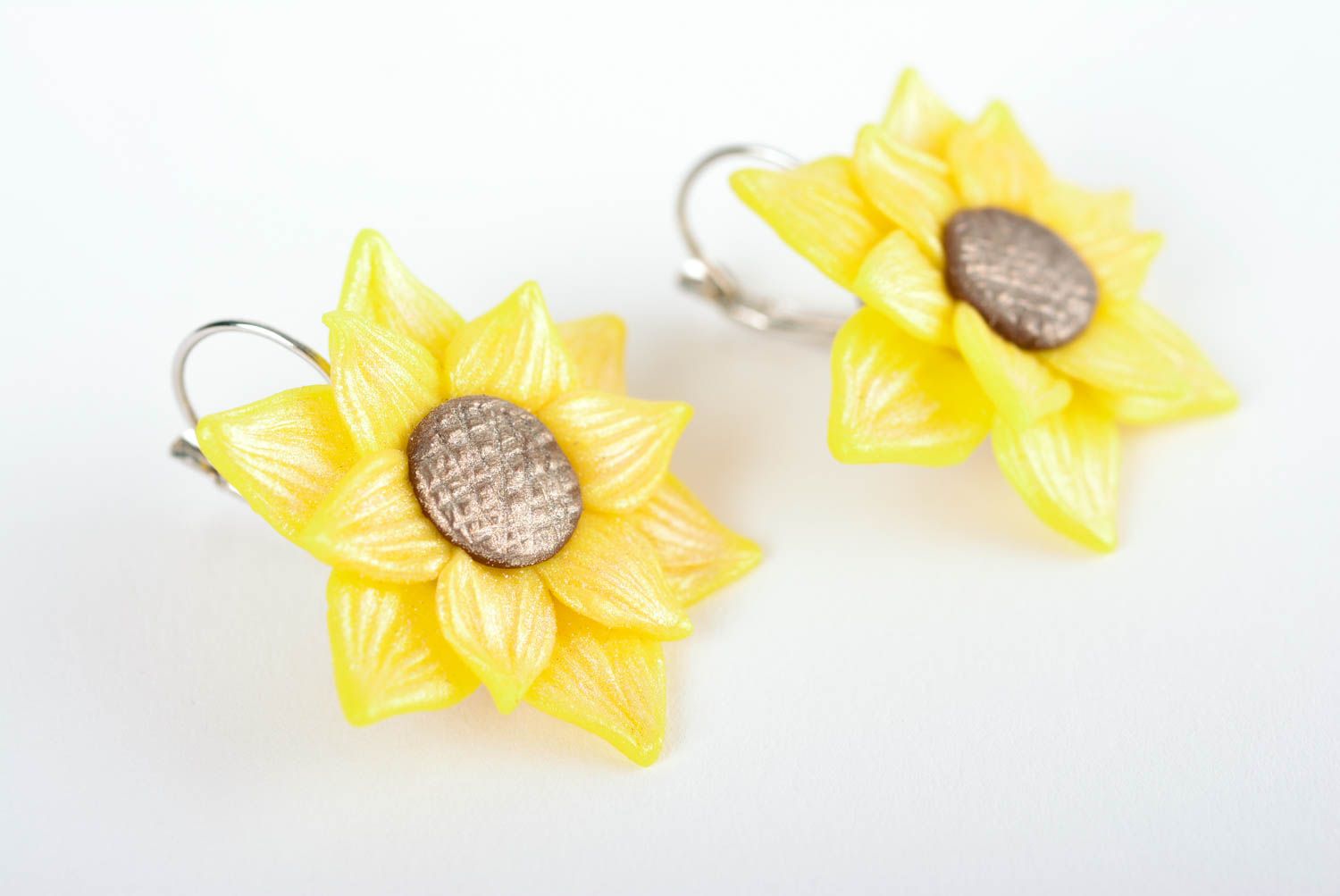 Handmade Blumen Ohrringe Designer Schmuck Frauen Accessoire grelle Sonnenblumen foto 1