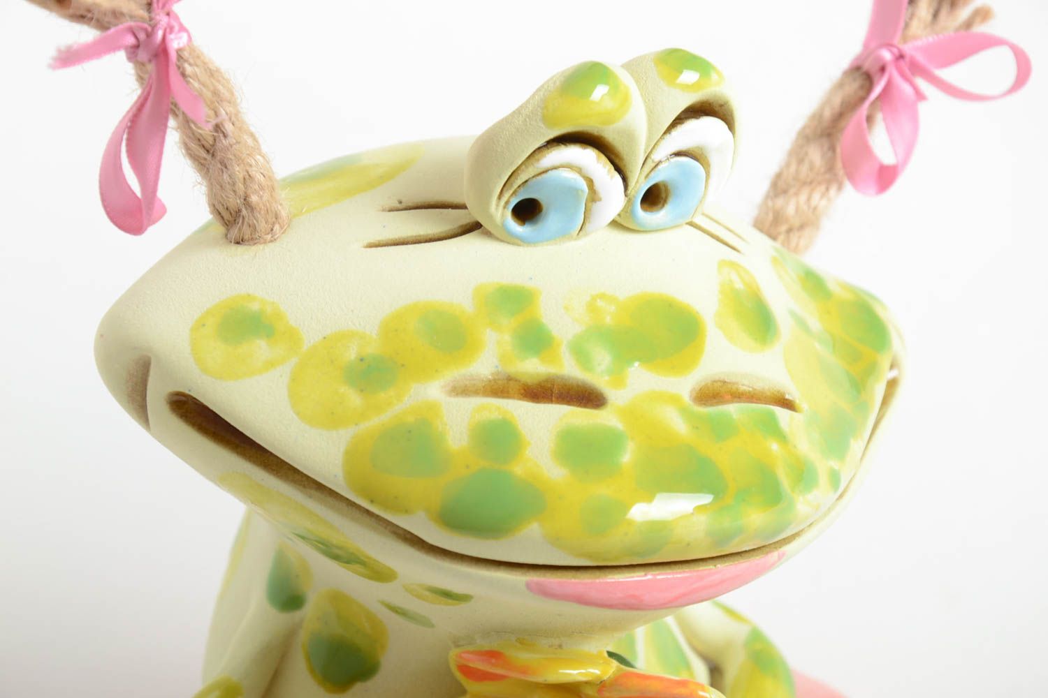 Handmade Keramik Spardose Geschenk für Kinder Haus Deko aus Ton Frosch mit Blume foto 3