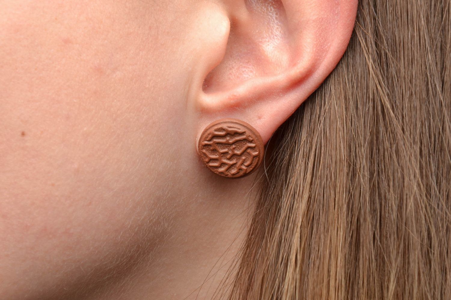 Handmade round ceramic earrings photo 5