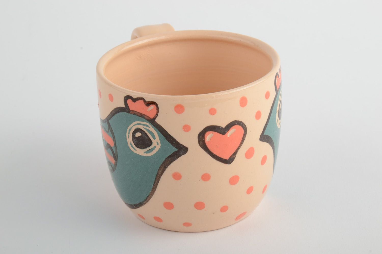 Tasse à thé céramique peinte d'émail Oiseau faite main cadeau original photo 3