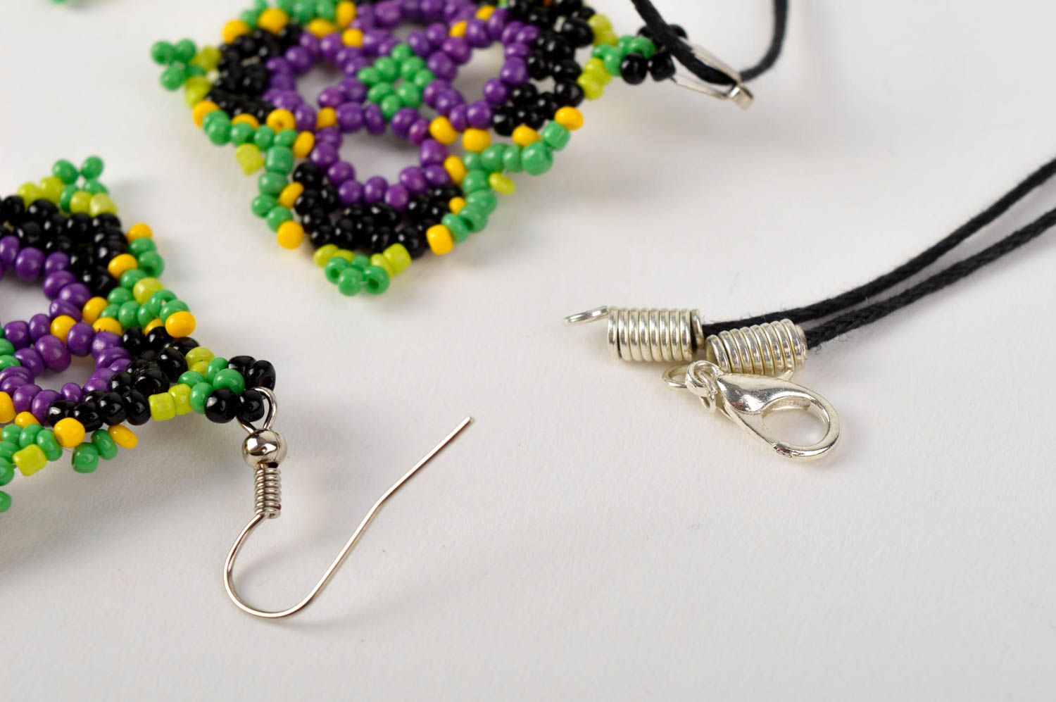 Handmade earrings beaded pendant set of accessories beads jewelry gift ideas photo 2