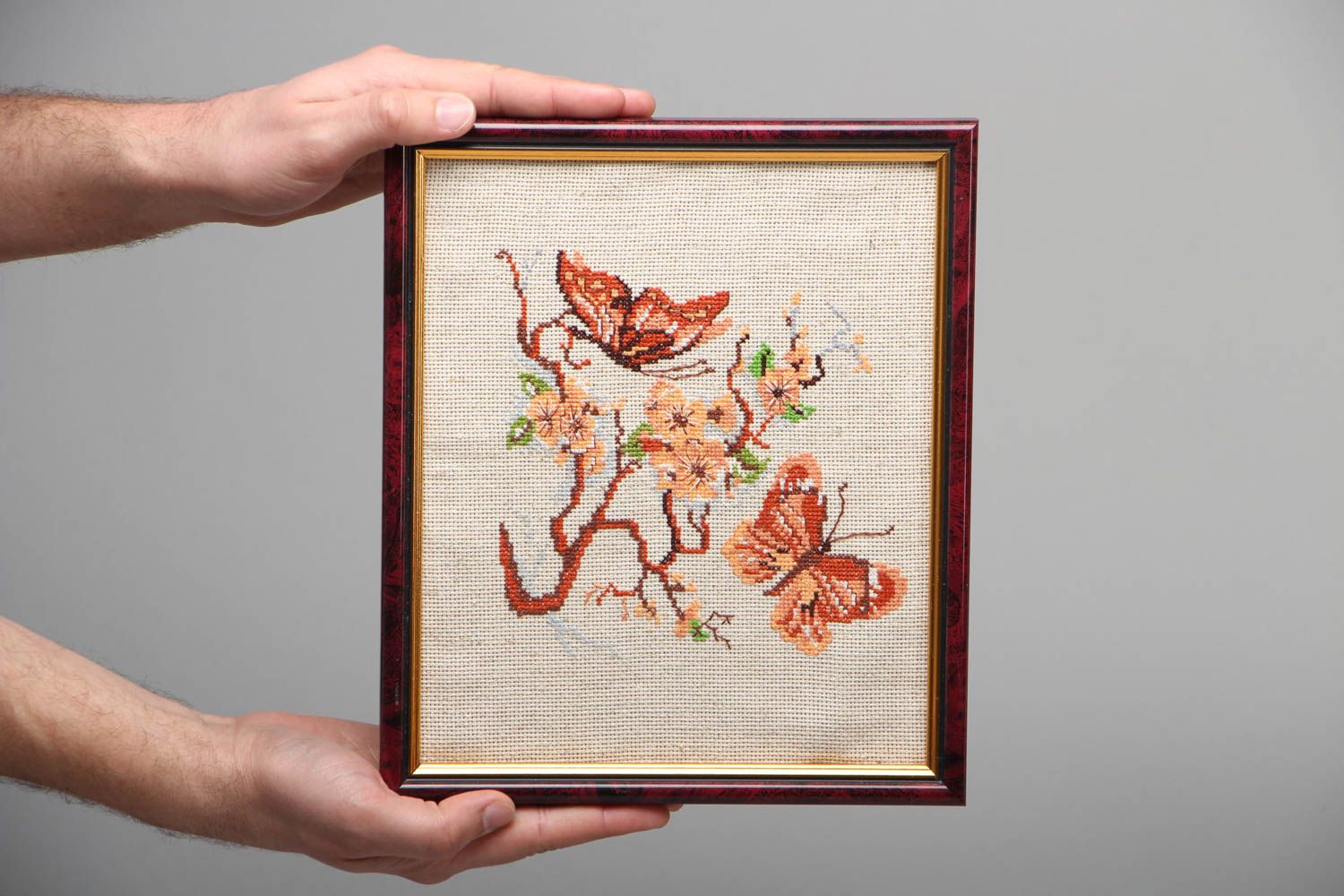 Cross stitched picture Terracotta Butterflies photo 4