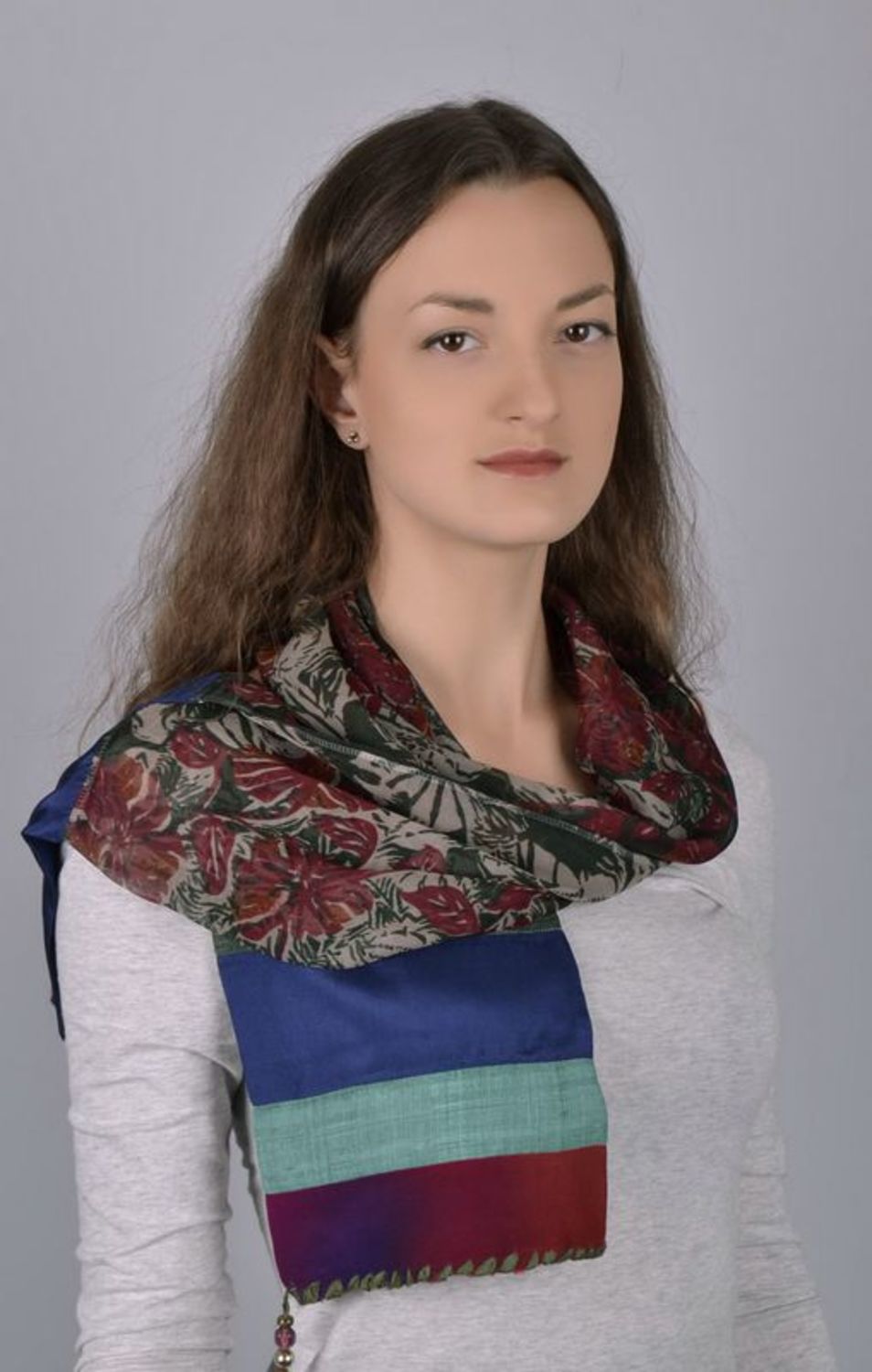 Handgemachter Schal aus Seiden Mohnfeld Patchwork foto 3