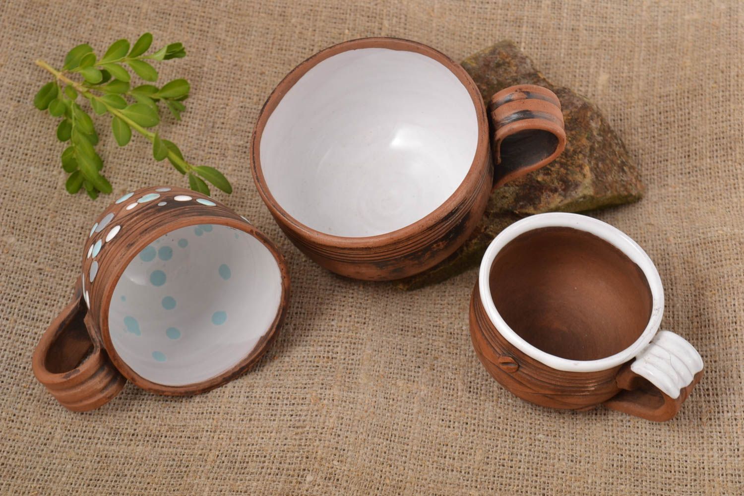 Set of 3 three handmade ceramic coffee cups of 3 oz, 5 oz, and 8 oz, 1,19 lb photo 1