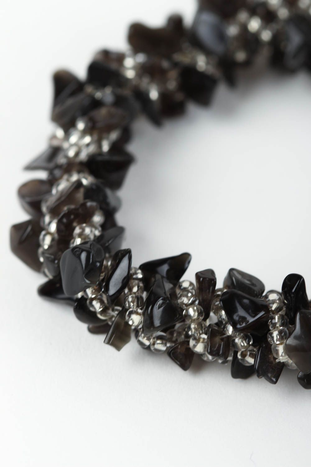 Bracelet perles rocaille Bijou fait main agate noire Accessoire femme design photo 3
