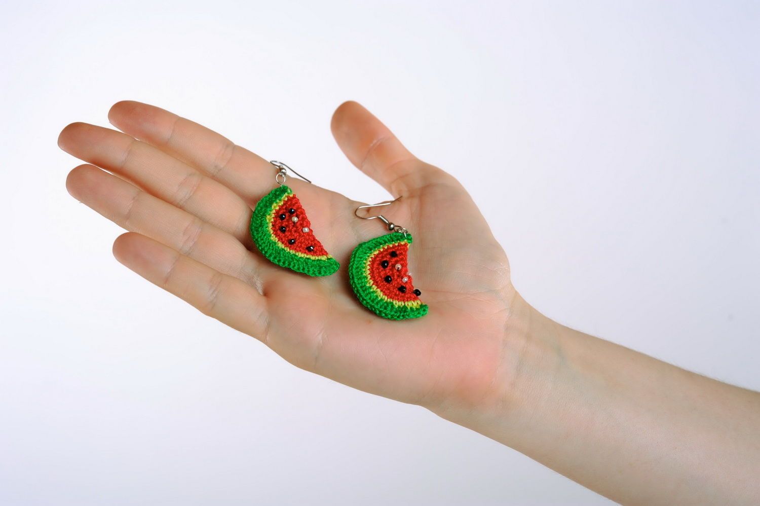 Boucles d'oreilles fait main tricotées Melons d'eau photo 4