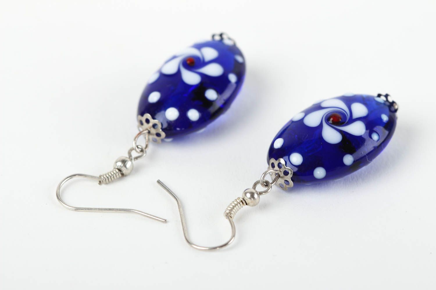 Boucles d'oreilles verre de Murano Bijou fait main bleues ovales Idée cadeau photo 4