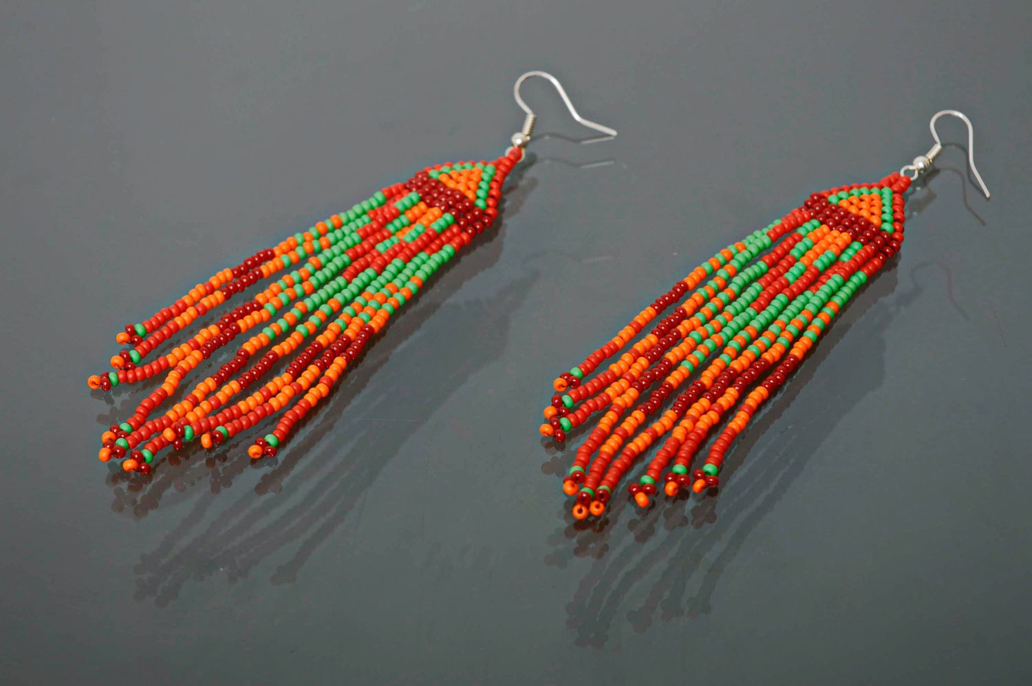 Handmade long beaded earrings  photo 1