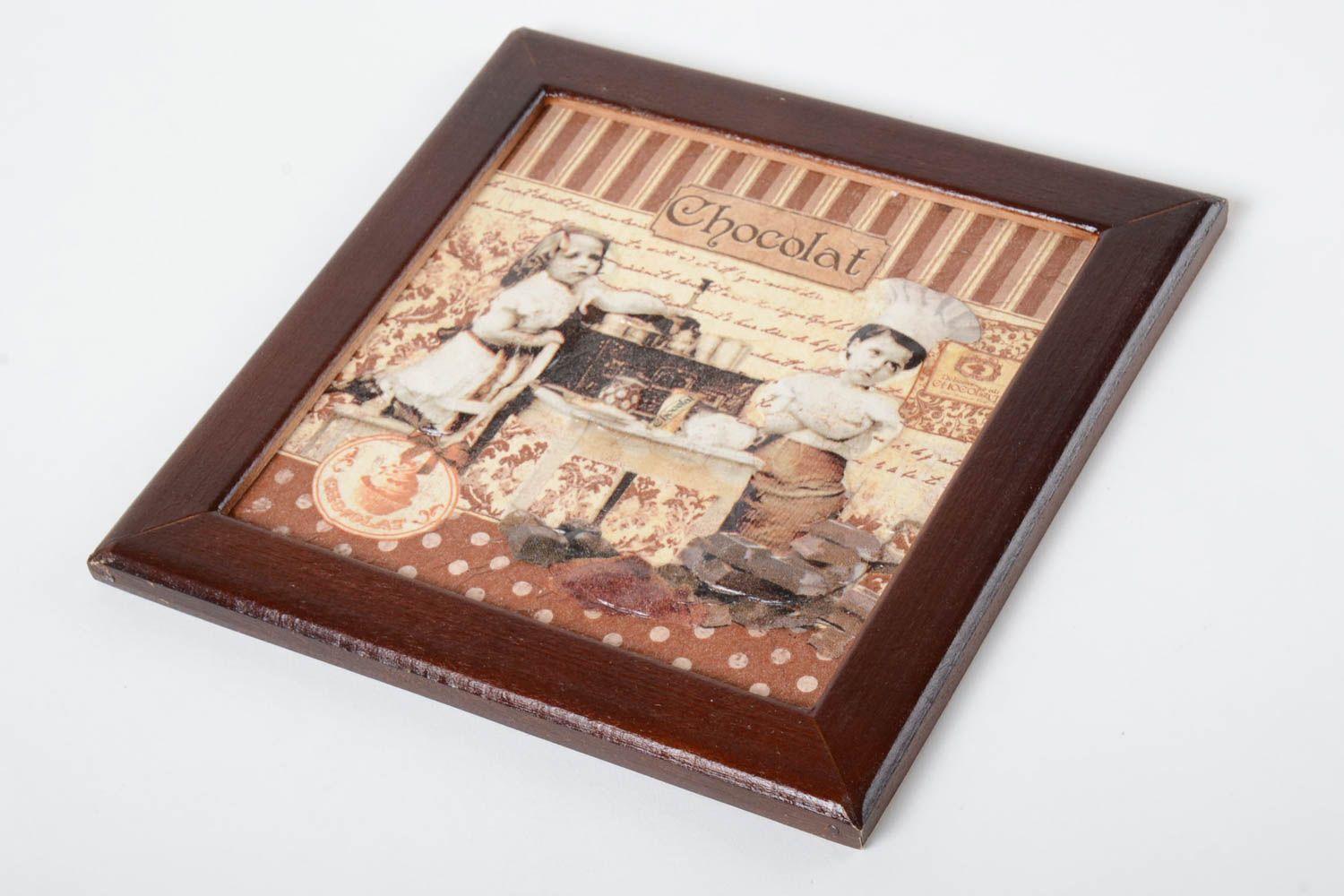 Декор для дома ручной работы панно декупаж картина в раме Шоколадная лавка фото 2